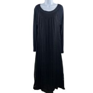 Soft Surroundings Black Long Sleeve Silk Maxi Dress w/ Smocked Neckline Size L